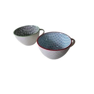 LUCEVER HOME Blue and Green Geometric Design Large Cheerful Coffee Mugs Set of 2